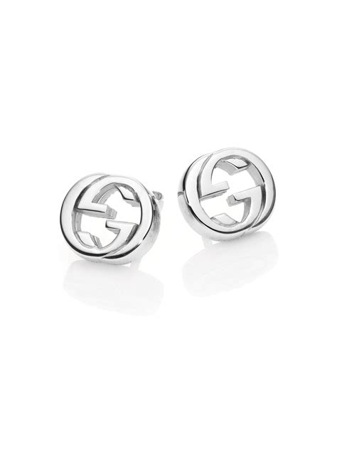 gucci interlocking g stud earrings in sterling silver|gucci double g hoop earrings.